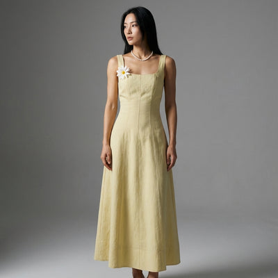 Ensemble gilet jupe longue femme Coréenne jaune clair élégant - Koreanxwear - Taille L