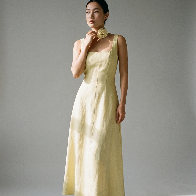 Ensemble gilet jupe longue femme Coréenne jaune clair élégant - Koreanxwear - Taille M