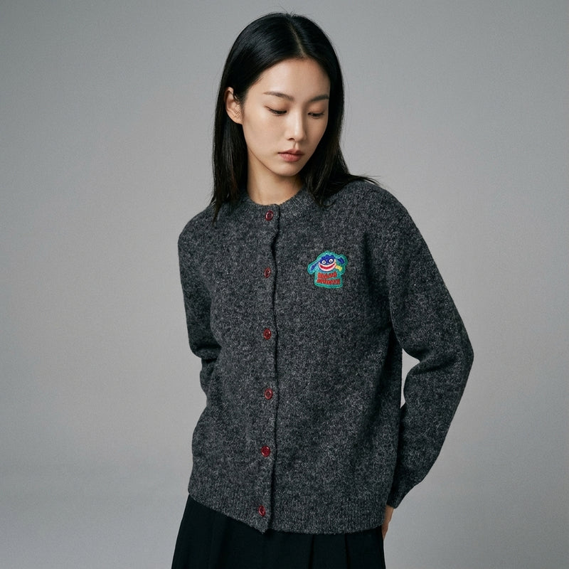 Cardigan brodé vintage gris foncé pour femme - Style coréen décontracté Koreanxwear - Taille S