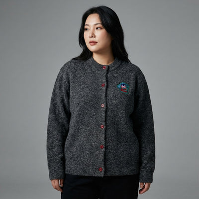 Cardigan brodé vintage gris foncé pour femme - Style coréen décontracté Koreanxwear - Taille XL - Grande Taille