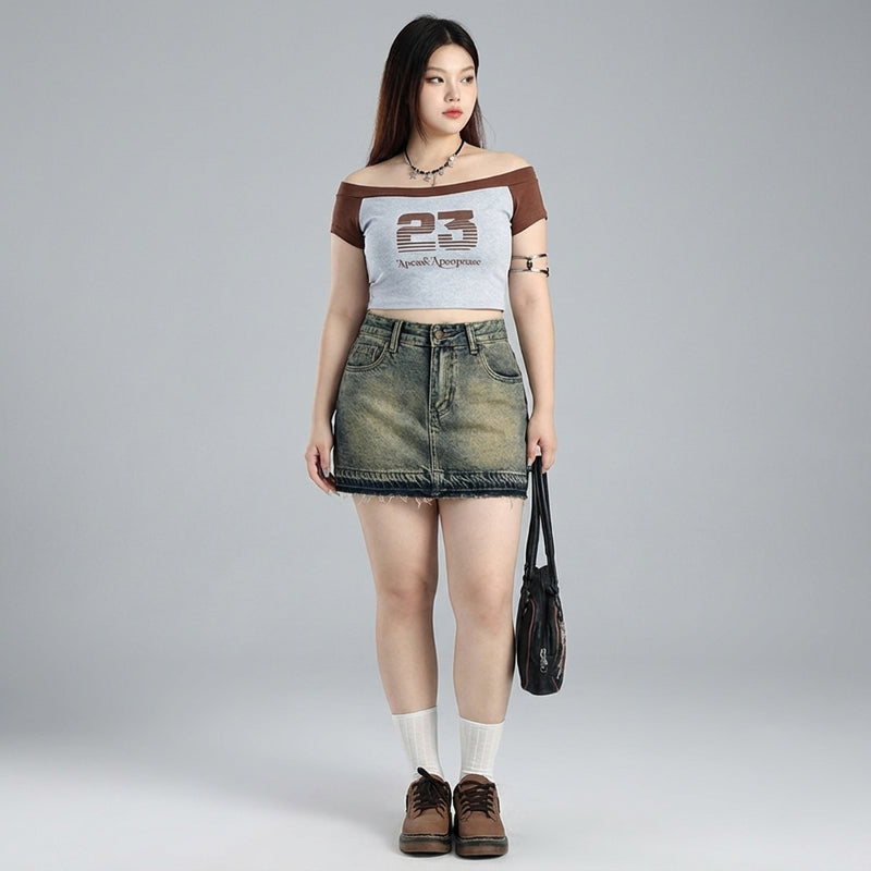 Mini-jupe en jean délavé femme coupe ajustée - Mode Coréenne Koreanxwear - Taille XL - Grande Taille