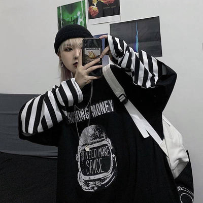 T Shirt Coréen Rocking Money Noir