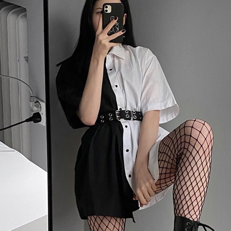 Chemise longue noire et blanche - KoreanxWear