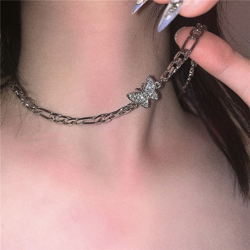 Collier papillon double chaînes en argent - KoreanxWear