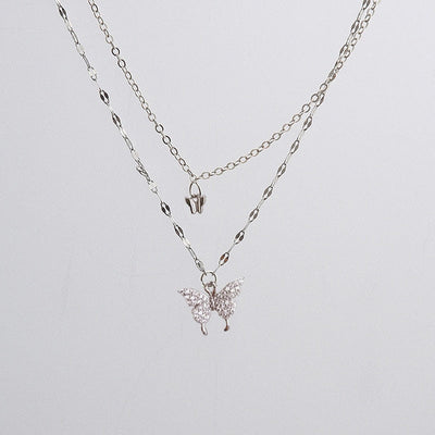 Collier papillon double chaînes en argent - KoreanxWear