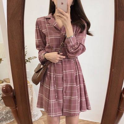 Robe Coréenne Chemise Plaid