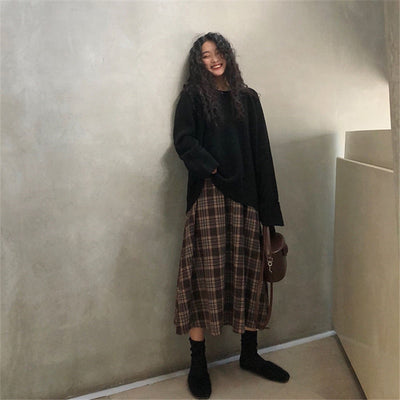 Jupe Longue Coréenne Plaid