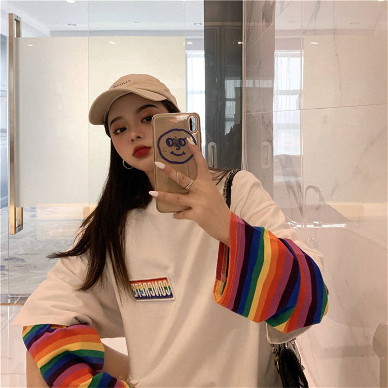 T Shirt Rainbow Blanc