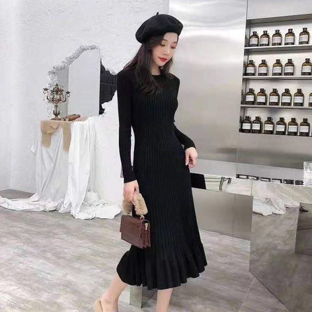 Robe noire coréenne chic