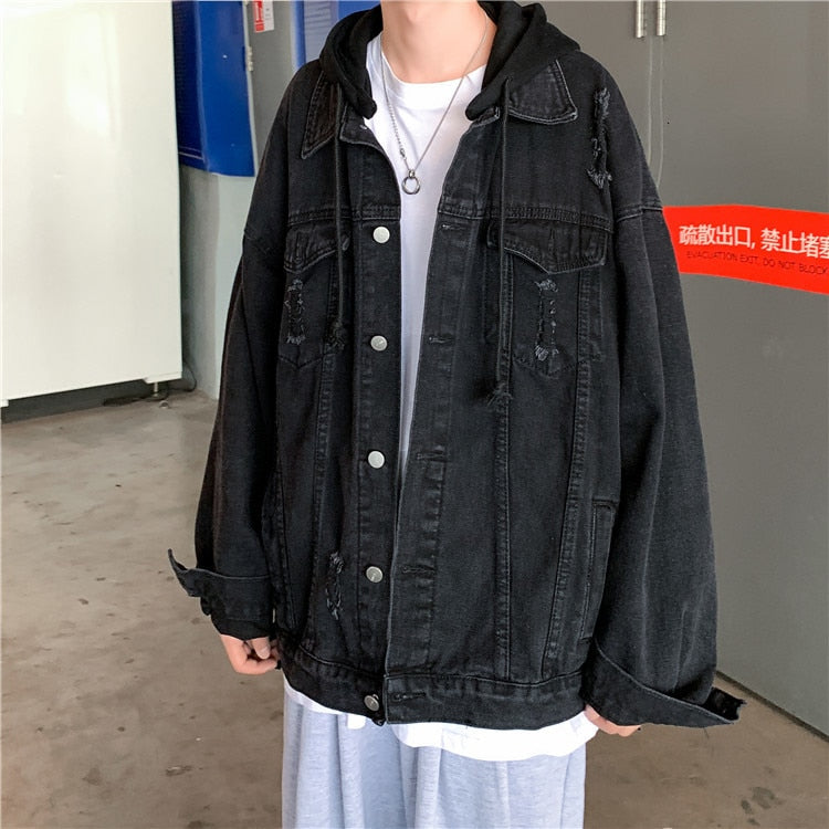 Veste en jeans à capuche noir