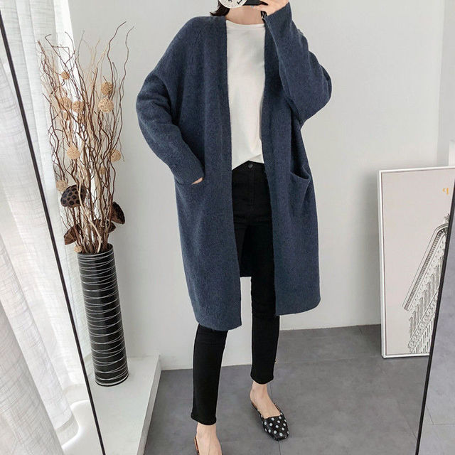 Veste cardigan longue bleue