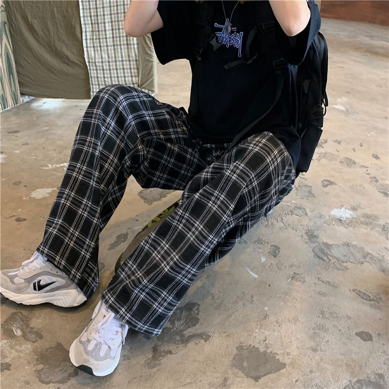 Pantalon large plaid à carreaux