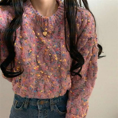 Pull coréen en laine rose