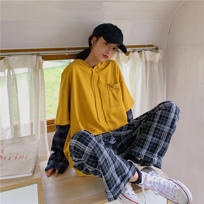 Sweat plaid mignon jaune